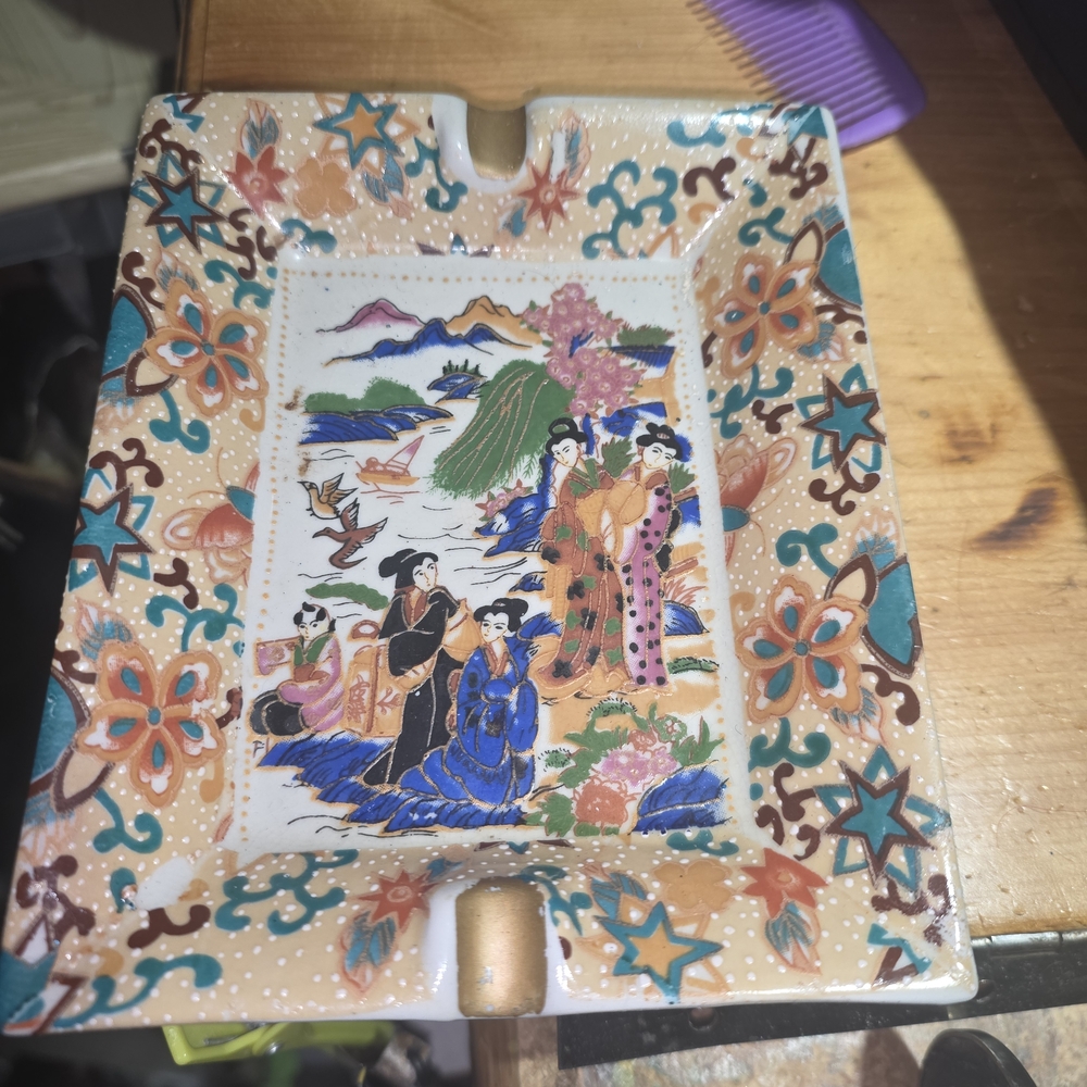 Colorful Asian-Inspired Ceramic Ashtray